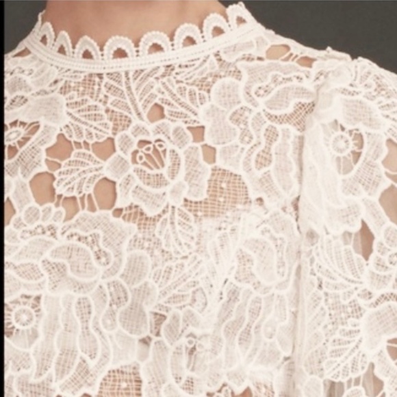 Vintage Lace High-Neck Puff-Sleeve Blouse by Peach Womens S Blush-Pink - Picture 2 of 12